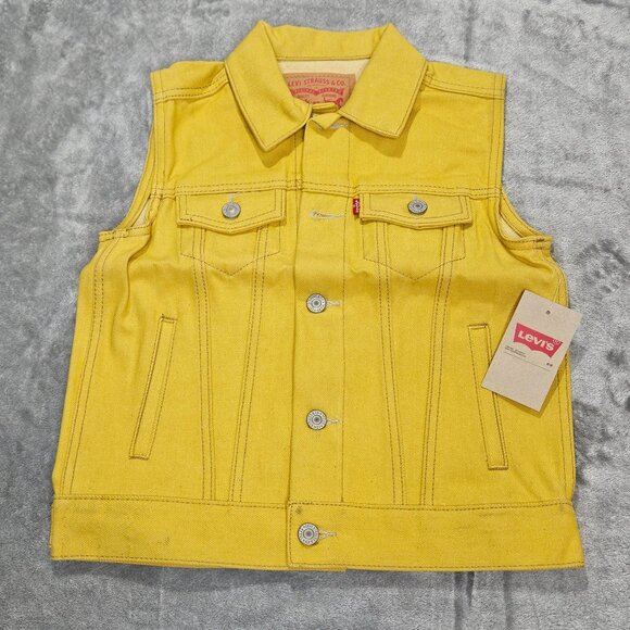 Levis Kids Small Rigid Cotton Denim Trucker Vest Mustard Yellow NEW - Picture 1 of 9
